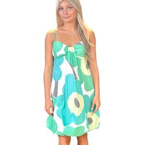 CITY TRIANGLE Green Blue Vintage 2000s Floral Shift Mini Sun Dress